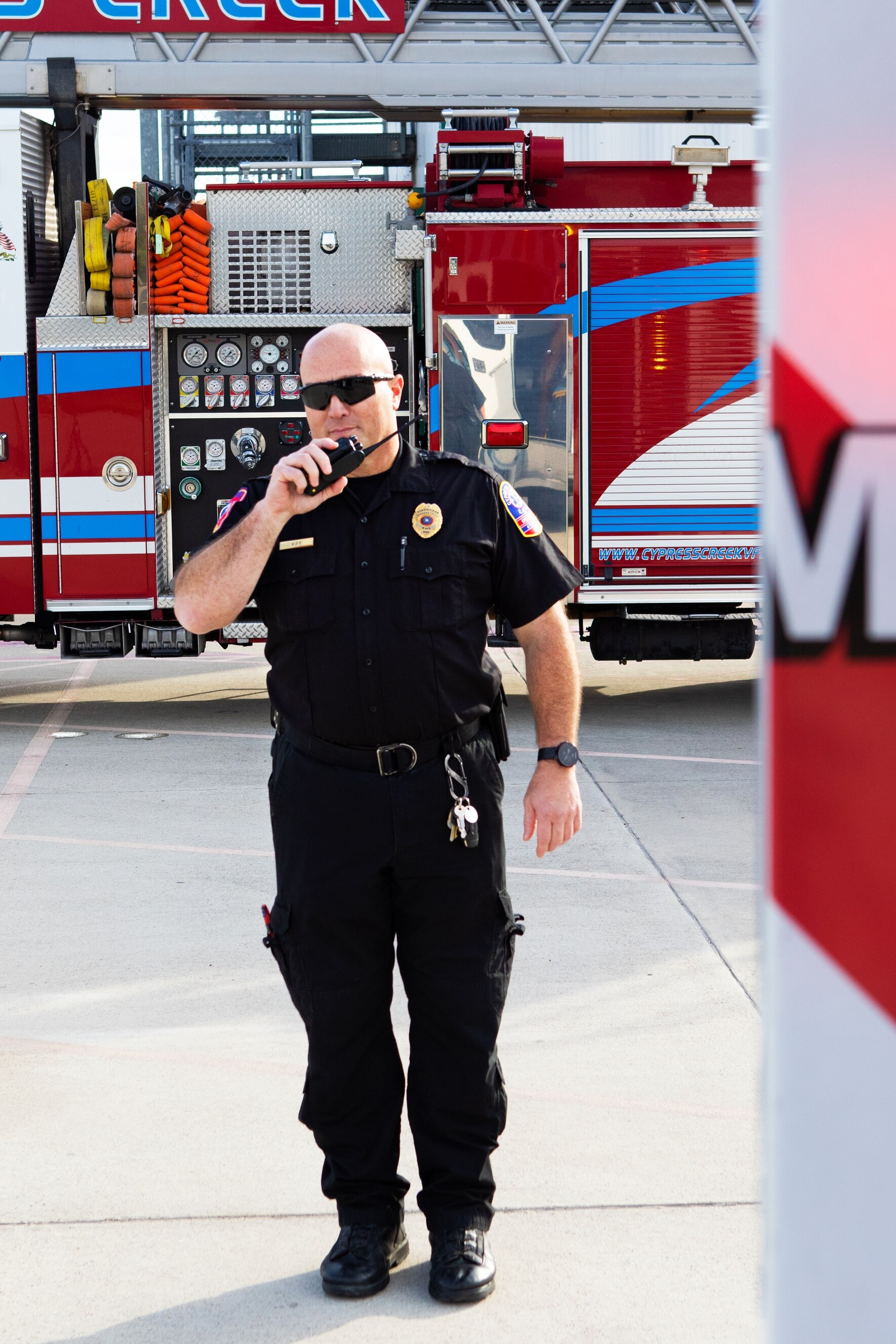 Firefighter with Kenwood two-way radio